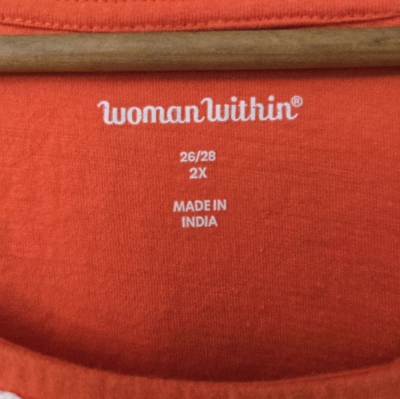 Woman Within 2X Tunic Top Embroidered Boho Scoop Neck Orange Elbow Sleeve Flowy - Picture 3 of 11